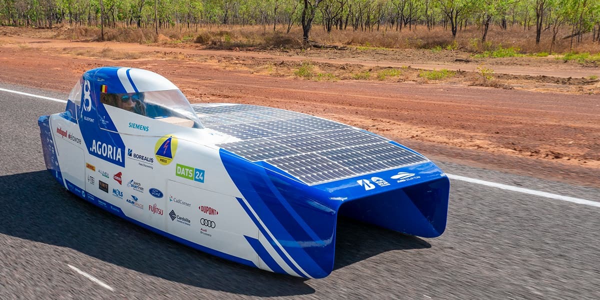 BluePoint solar car from the Agoria Solar Team in the 2019 World Solar Challenge in Australia.